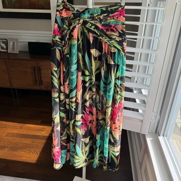 PATBO Pleated Floral-print Chiffon Maxi Skirt In Black Multi Floral - Picture 2 of 7